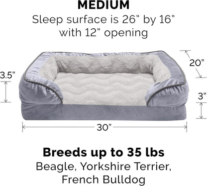 Orthopedic Dog Bed for Medium/Small Dogs W/ Removable Bolsters & Washable Cover, for Dogs up to 35 Lbs - Plush & Velvet Waves Perfect Comfort Sofa - Granite Gray, Medium