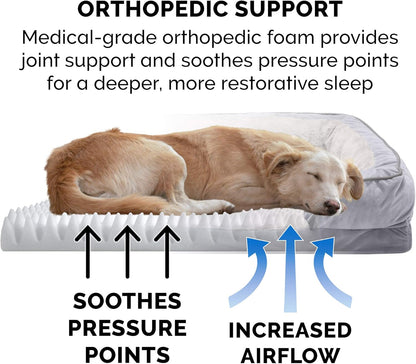 Orthopedic Dog Bed for Medium/Small Dogs W/ Removable Bolsters & Washable Cover, for Dogs up to 35 Lbs - Plush & Velvet Waves Perfect Comfort Sofa - Granite Gray, Medium