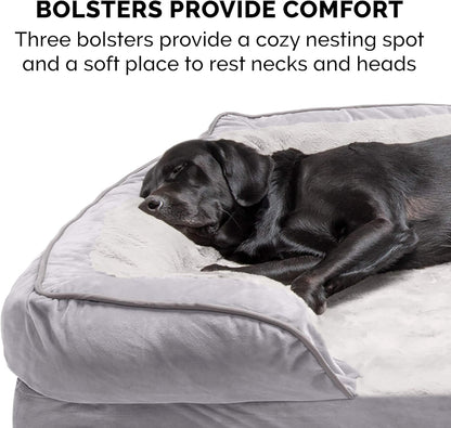 Orthopedic Dog Bed for Medium/Small Dogs W/ Removable Bolsters & Washable Cover, for Dogs up to 35 Lbs - Plush & Velvet Waves Perfect Comfort Sofa - Granite Gray, Medium